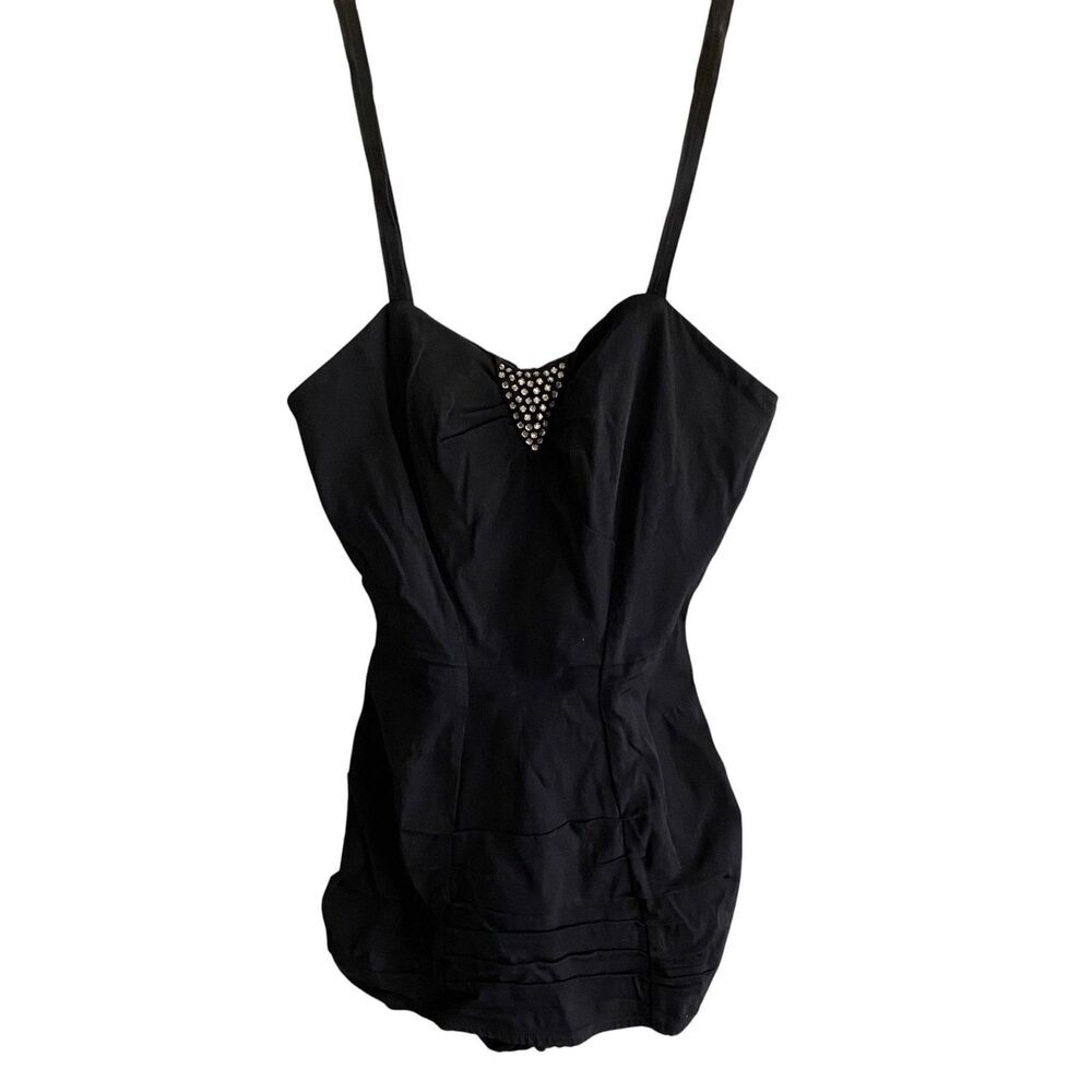 Vintage Rose Marie Reid Of California Swimdress Womens 12 Black Rhinestone Pinup